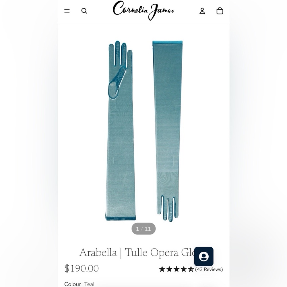 Cornelia James Teal Opera Gloves size 7